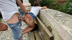 Public rough fuck for a slut in Denim skirt and high heels Thumb